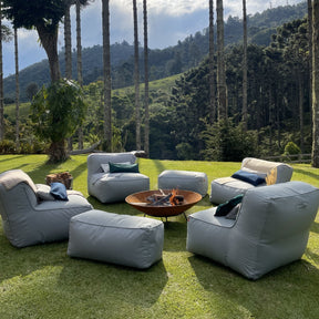 Kit 4 Puffs Joy + 2 Apoios + Lareira Externa 80cm