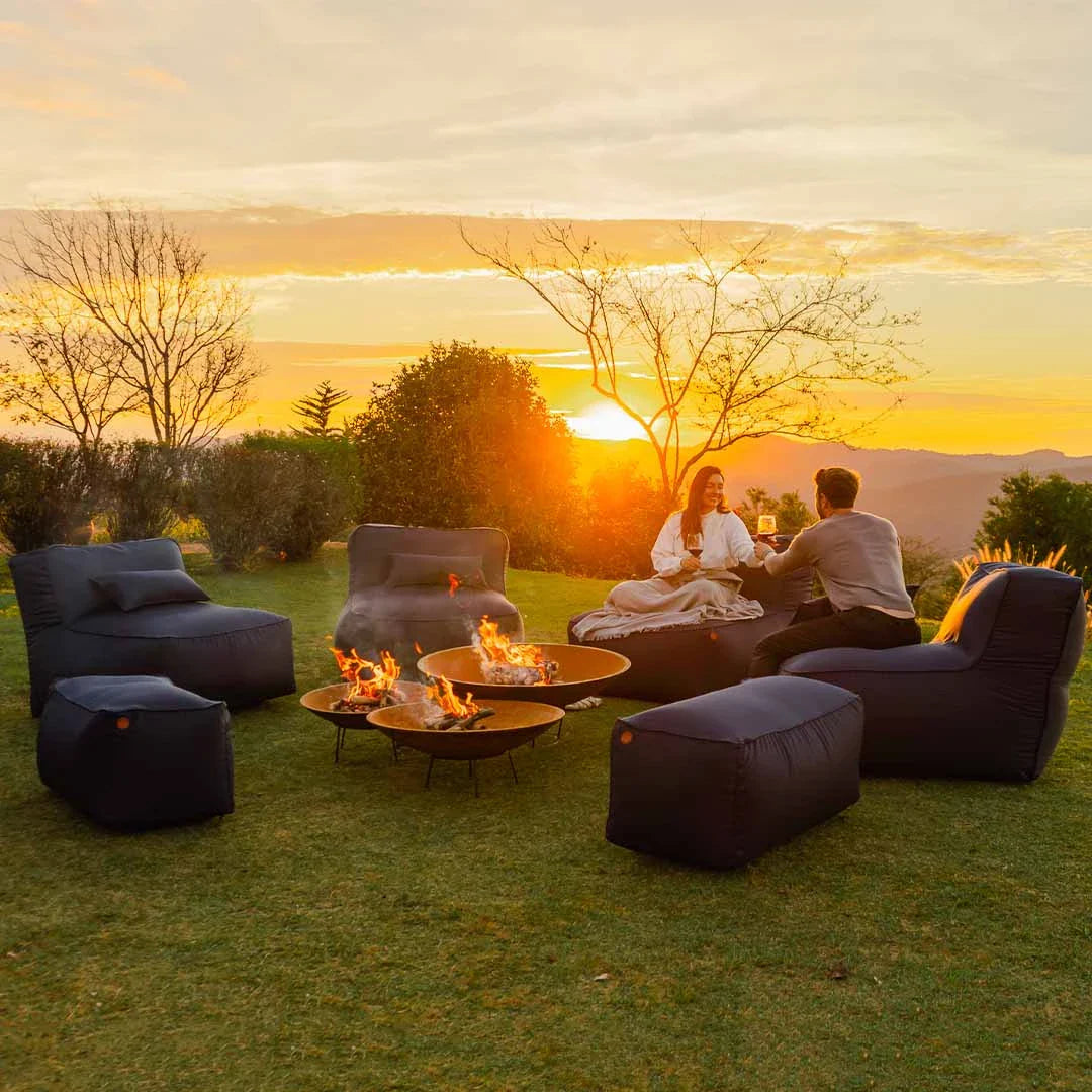 Kit 4 Puffs Joy + 2 Apoios + Lareira Externa 80cm