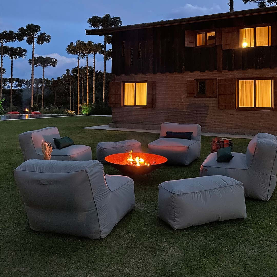 Kit 4 Puffs Joy + 2 Apoios + Lareira Externa 80cm